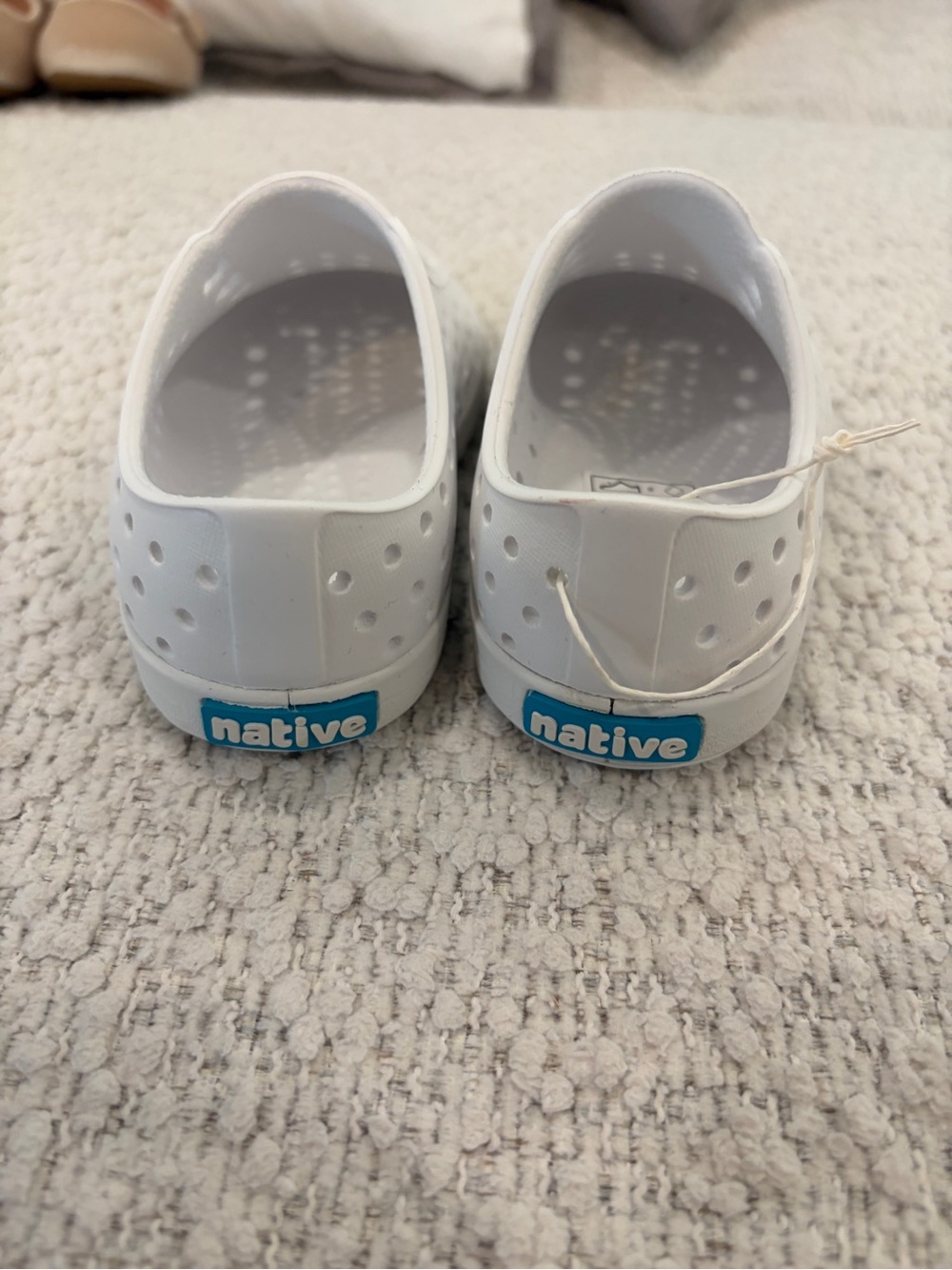 Native Kids White Water Shoes with Blue Logo